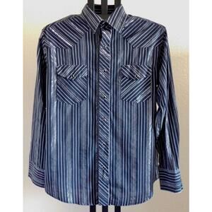 Wrangler Western Shirt Men’s Size Large Black Metallic Stripe Snap Closure